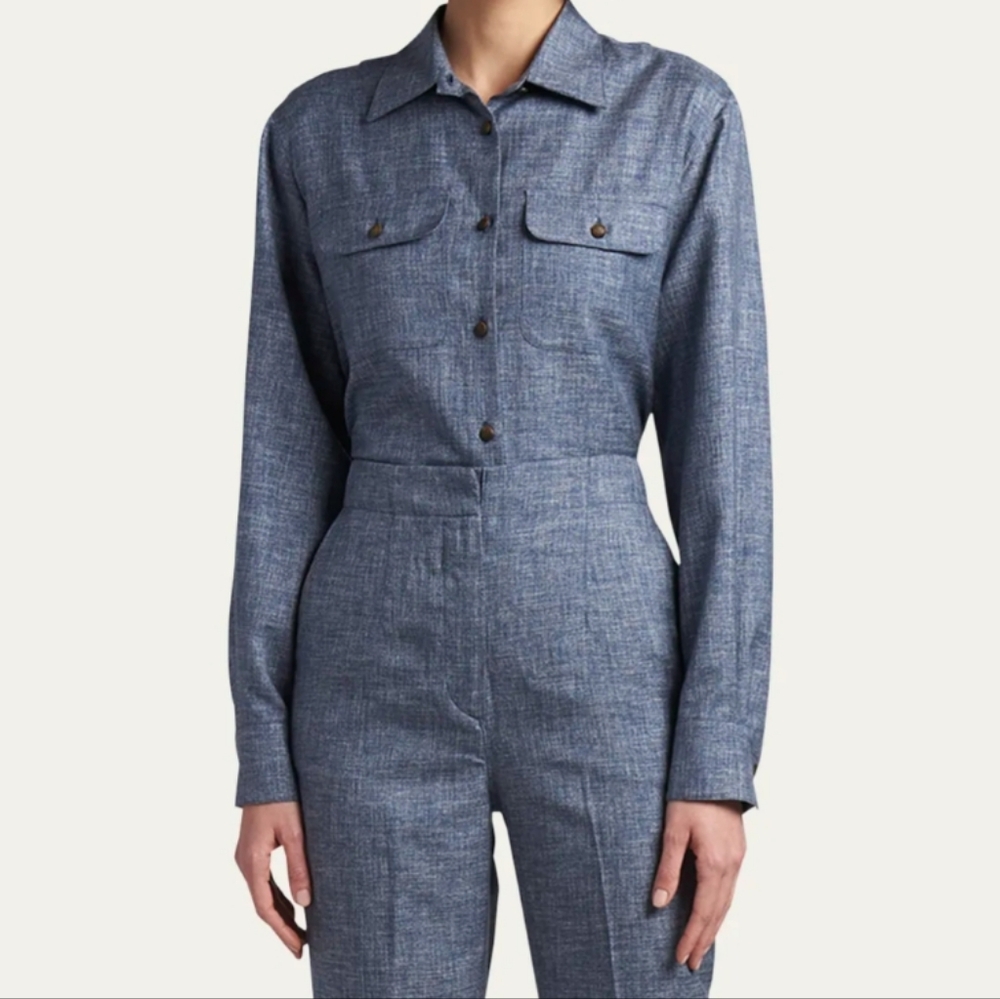 Emporio Armani- 100% Silk - Denim Effect Top